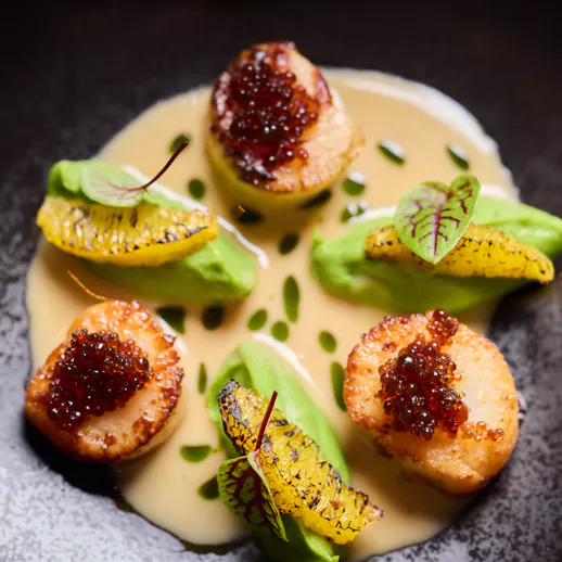 A close-up of a food dish at Caviar & Bull