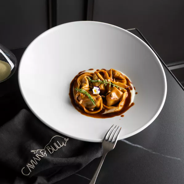 A plate of tortelloni at Caviar & Bull